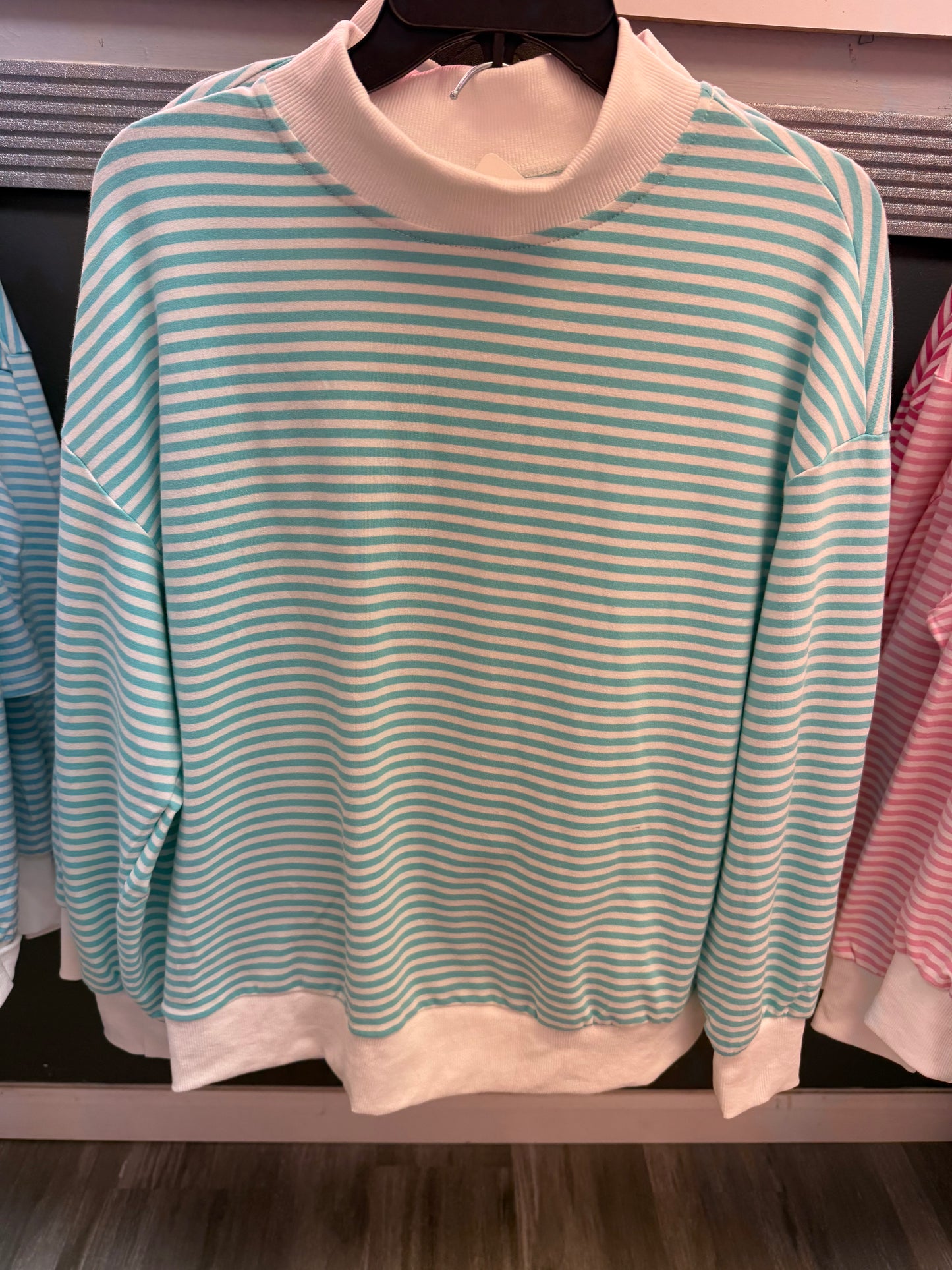 2 pc set striped mock neck short set