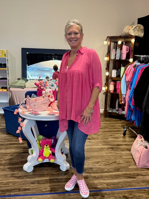 Tiered back hi-low hem button front tunic top