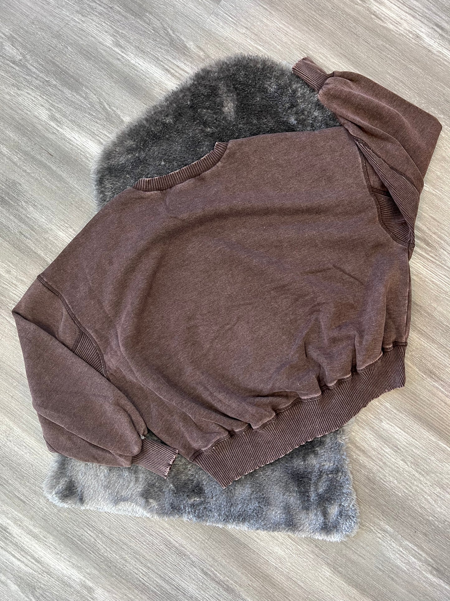 Zenana Brown Distressed Sweat Shirt