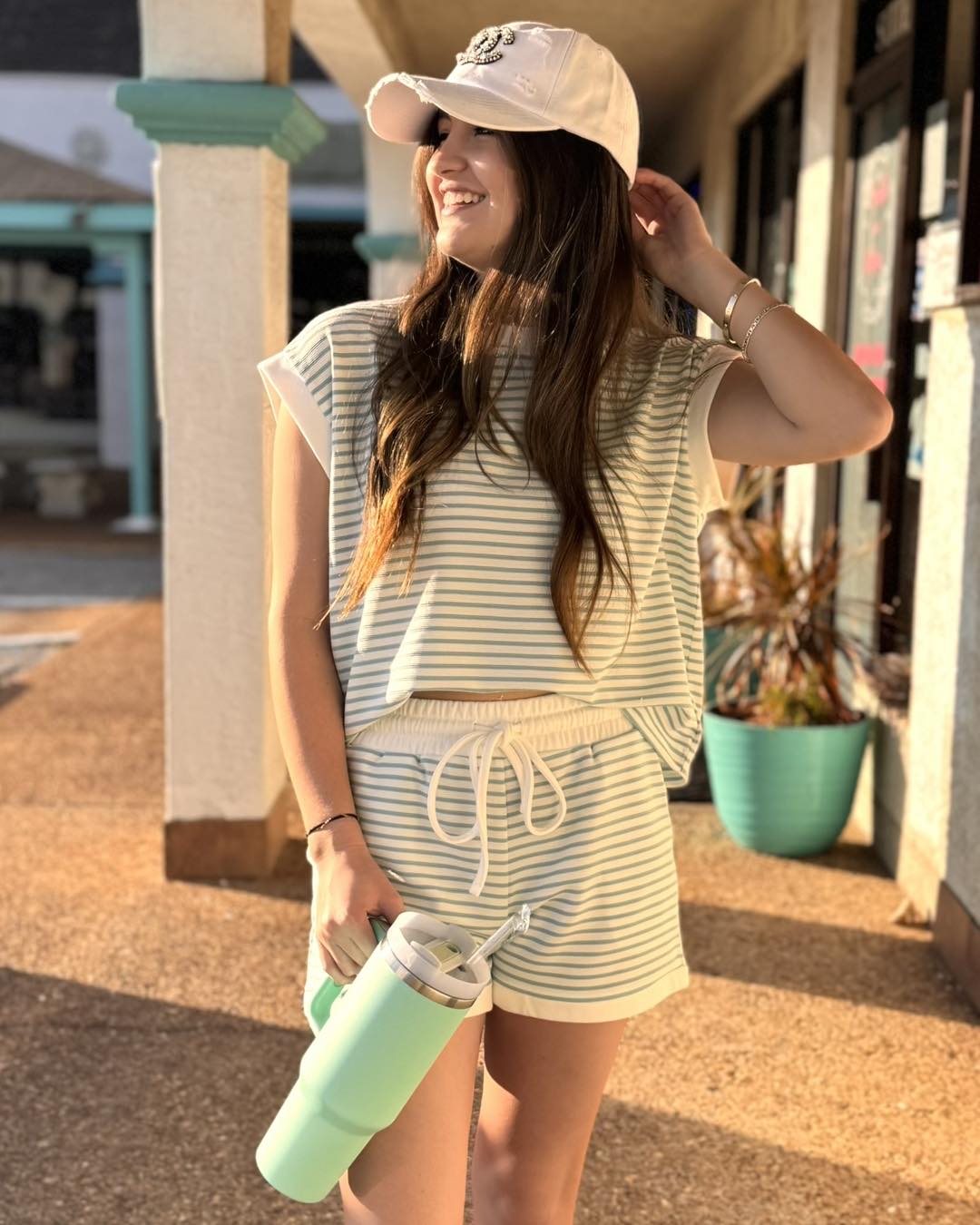 Stripe Contrast Trim Top & Shorts Set