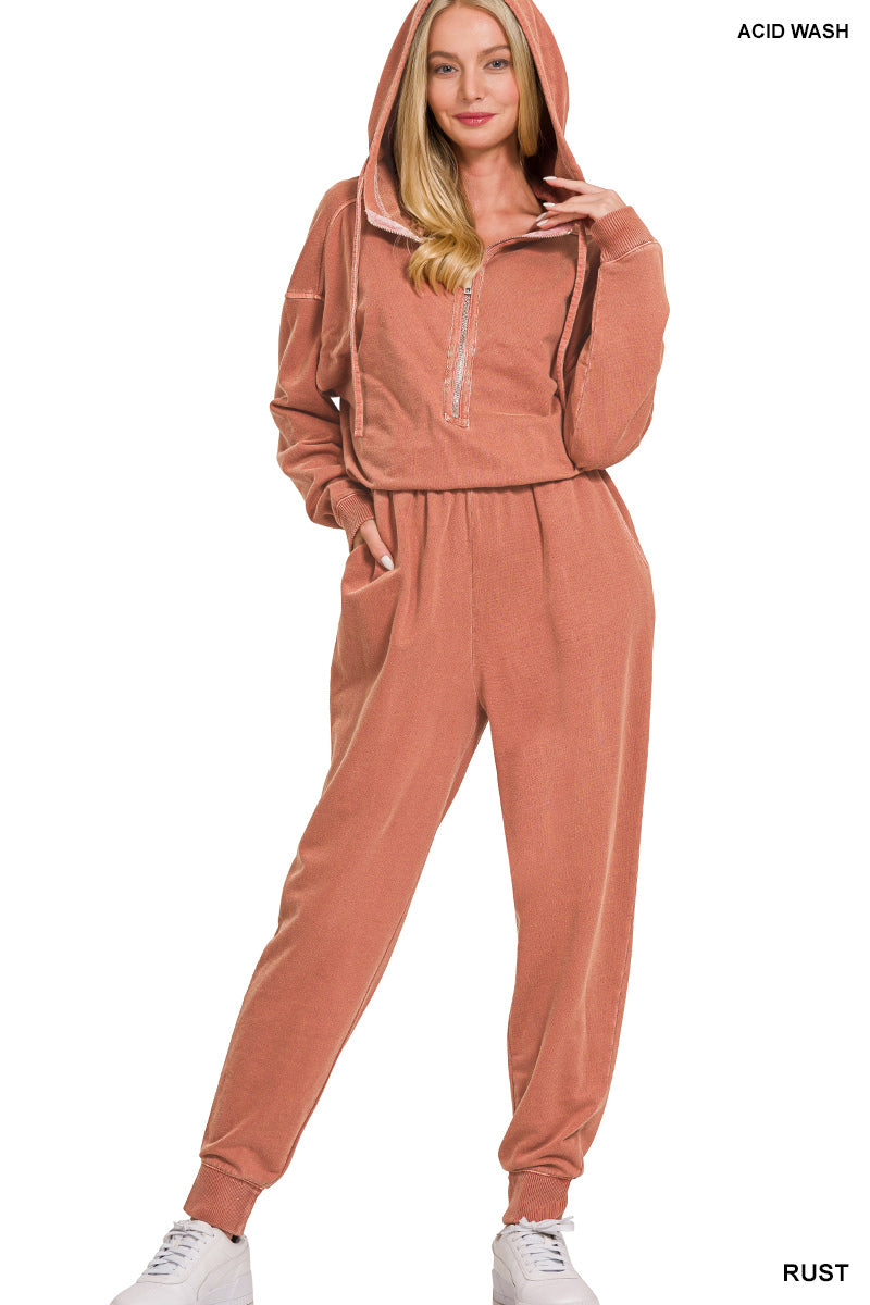 enzyme washed french terry jumpsuit