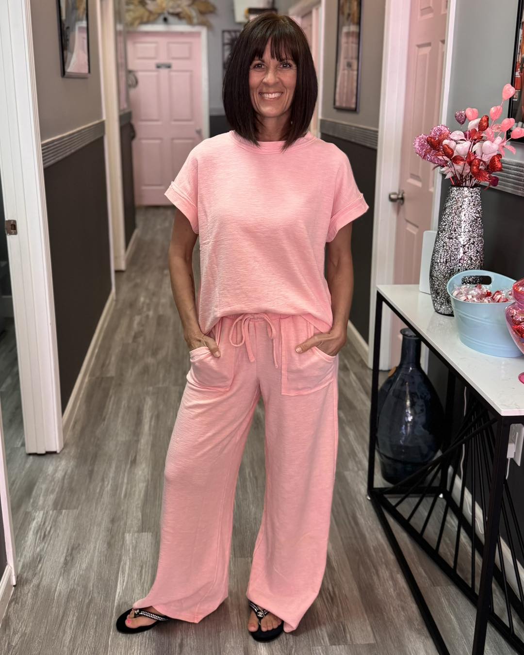 Washed Slub Short Sleeve Tee & Long Pants Set