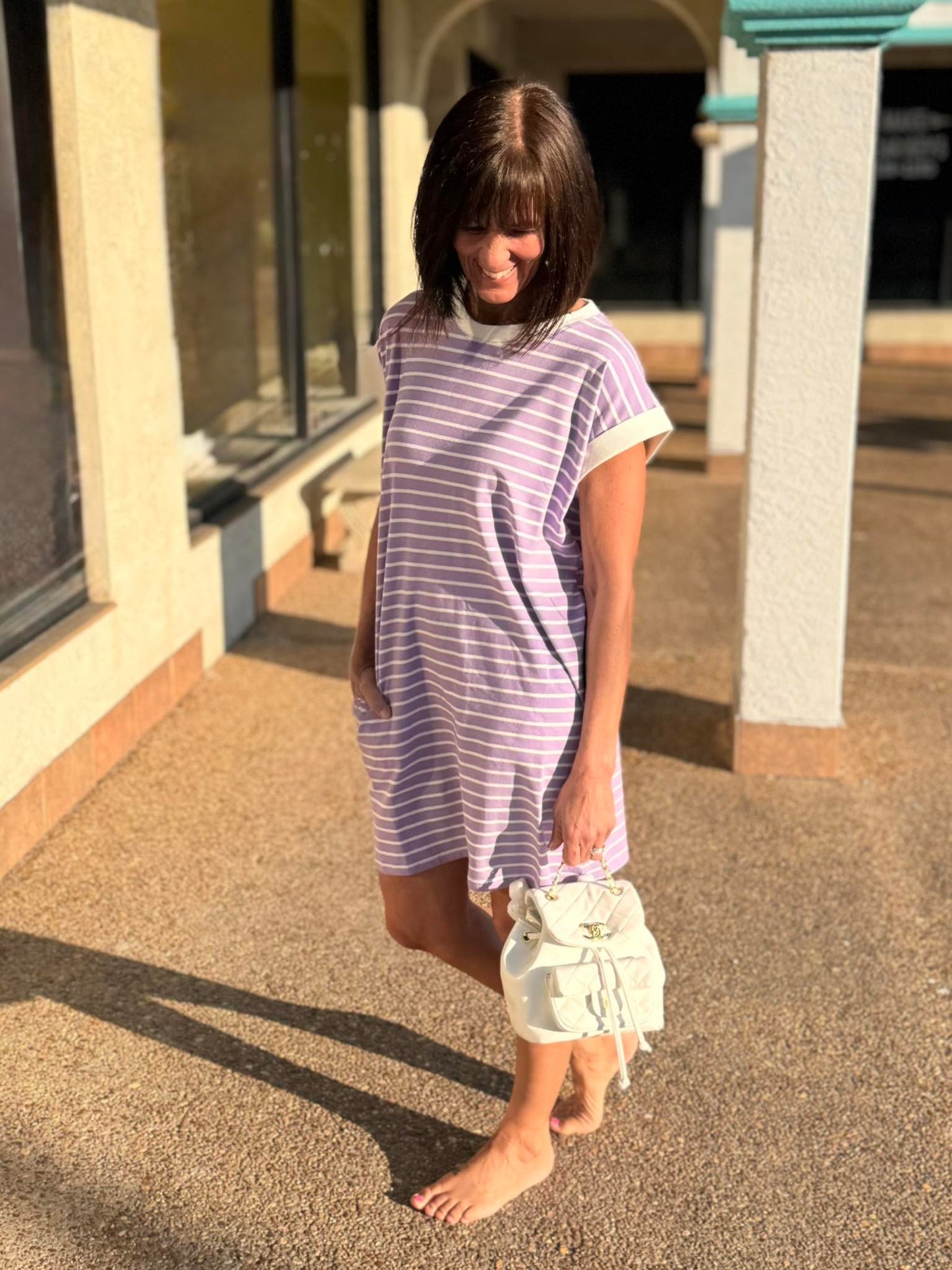 Contrast Trim Striped T-Shirt Dress