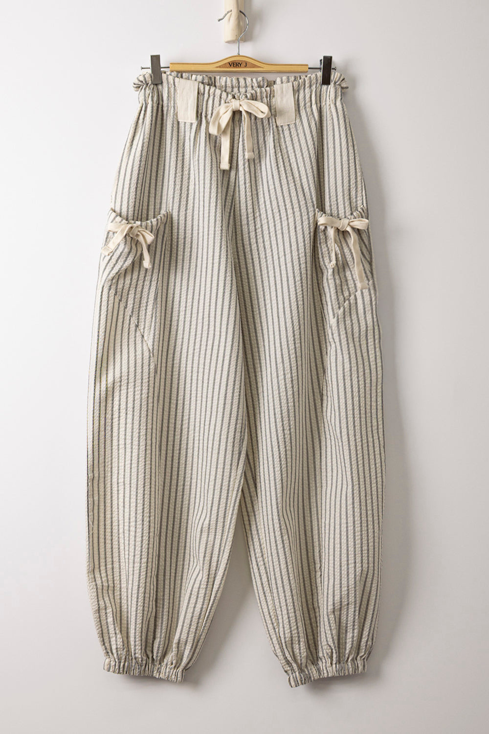 Bow Detail Stripe Textured Woven Pants