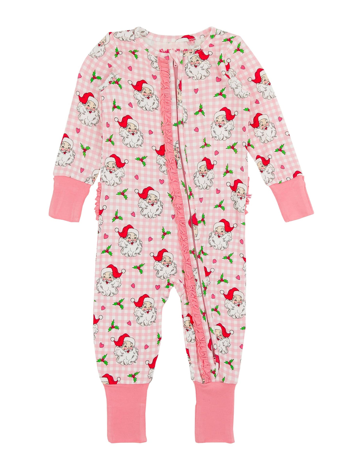 SoftSnooze™ Baby Girls Bamboo Viscose Pink Dear Santa Convertible Ruffle One Piece Footie Pajama