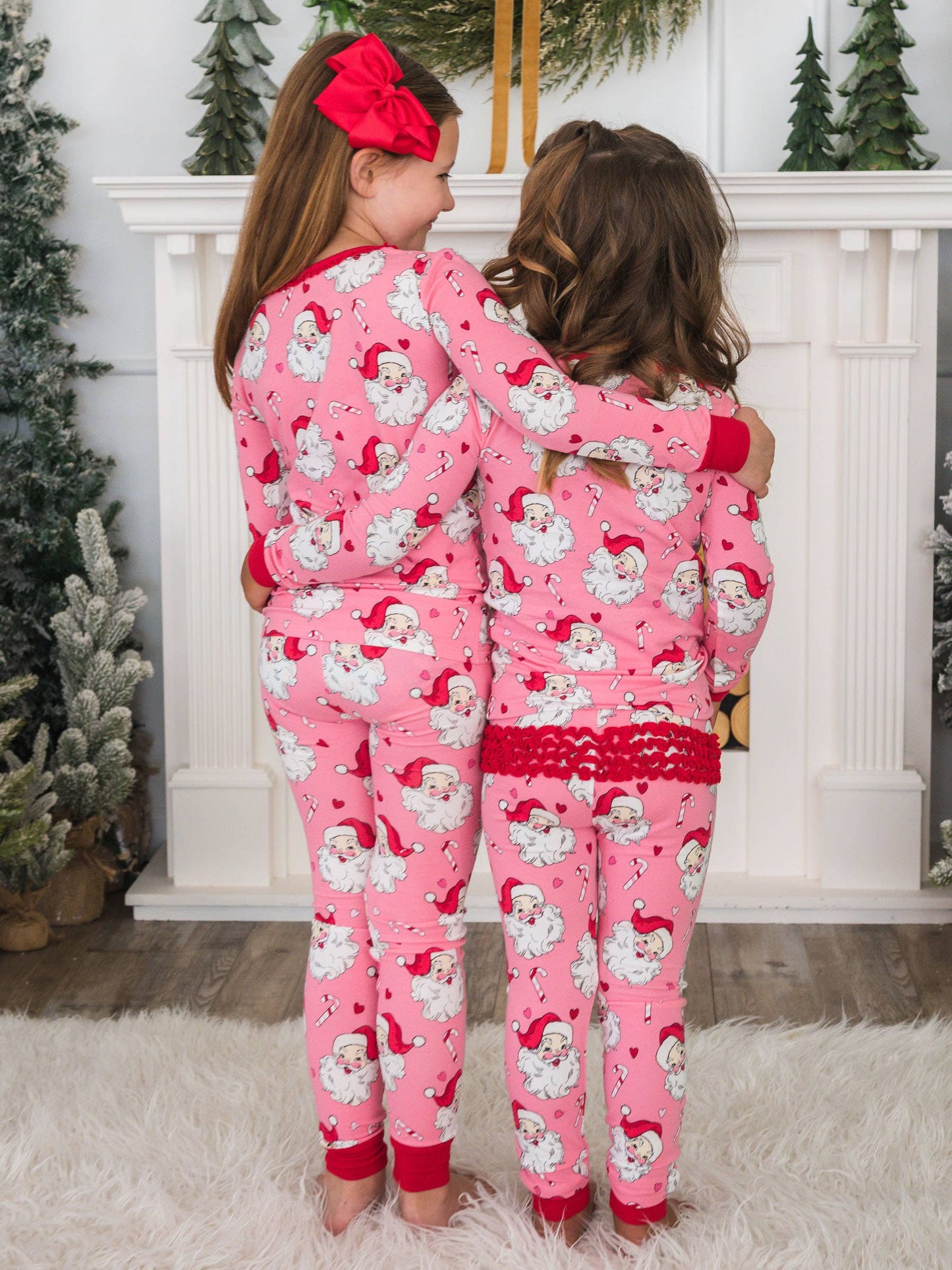 SoftSnooze™ Girls Modal Blend Pink Santa Joy Ruffle Long Sleeve Pajama Set