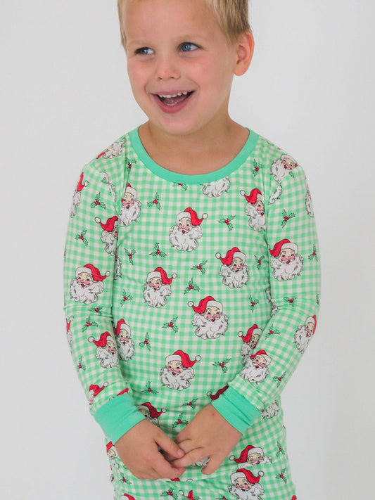 SoftSnooze™ Kids Bamboo Viscose Green Dear Santa Long Sleeve Pajama Set