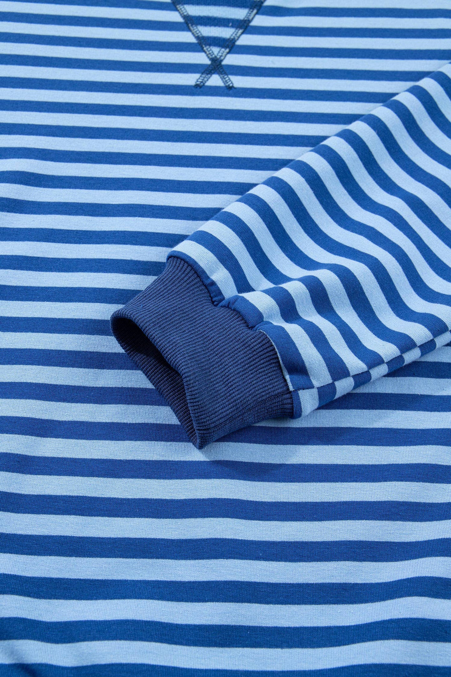 Stripe Long Sleeve Pullover Elastic Waist Shorts Set (S-XL)