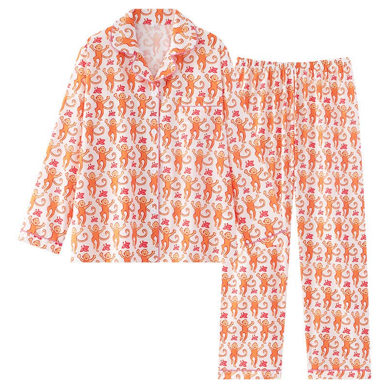 Cute Comfy Monkey Print Long Sleeve Pajama Set