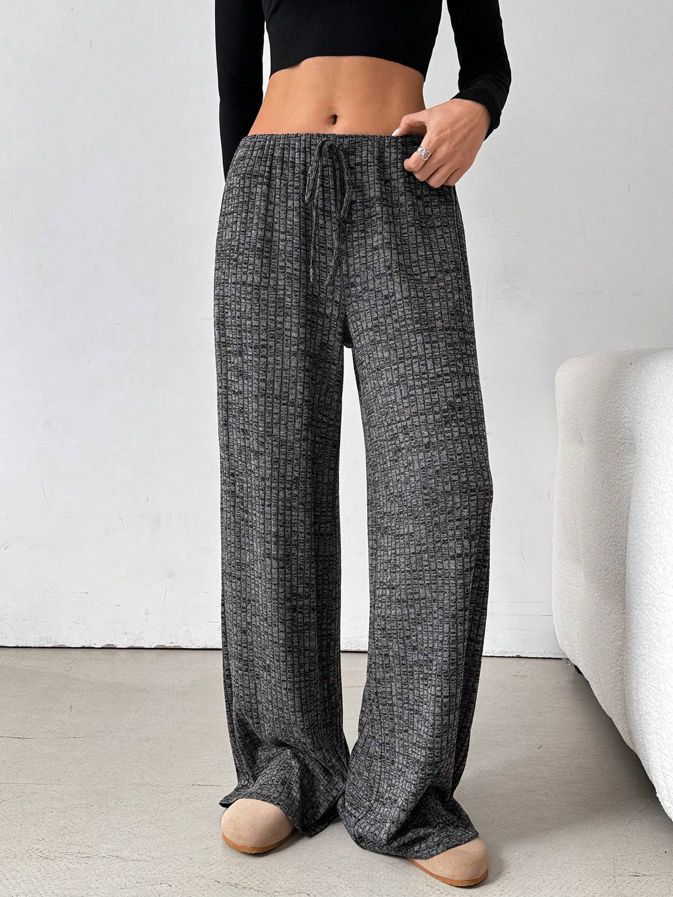 Casual Striped Elastic Drawstring Straight-Leg Pants
