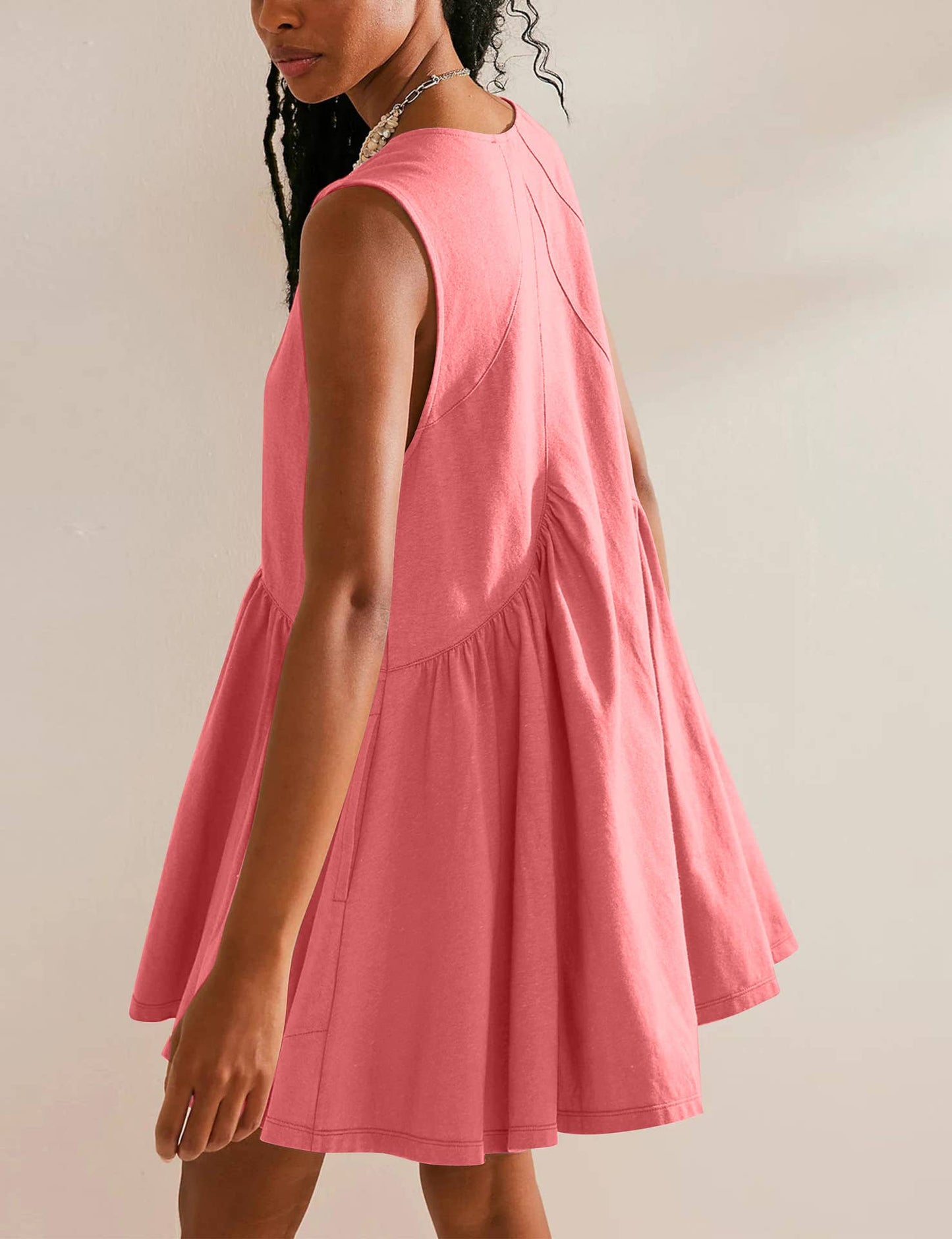 Summer V-Neck Pleated Sleeveless Vest Dress