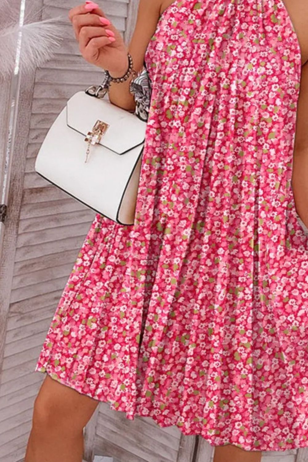 Printed Mock Neck Sleeveless Dress