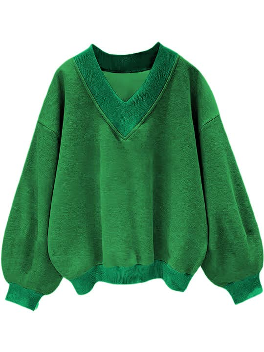 Fashionable and Casual Loose Versatile V-neck Sweatshirt Top