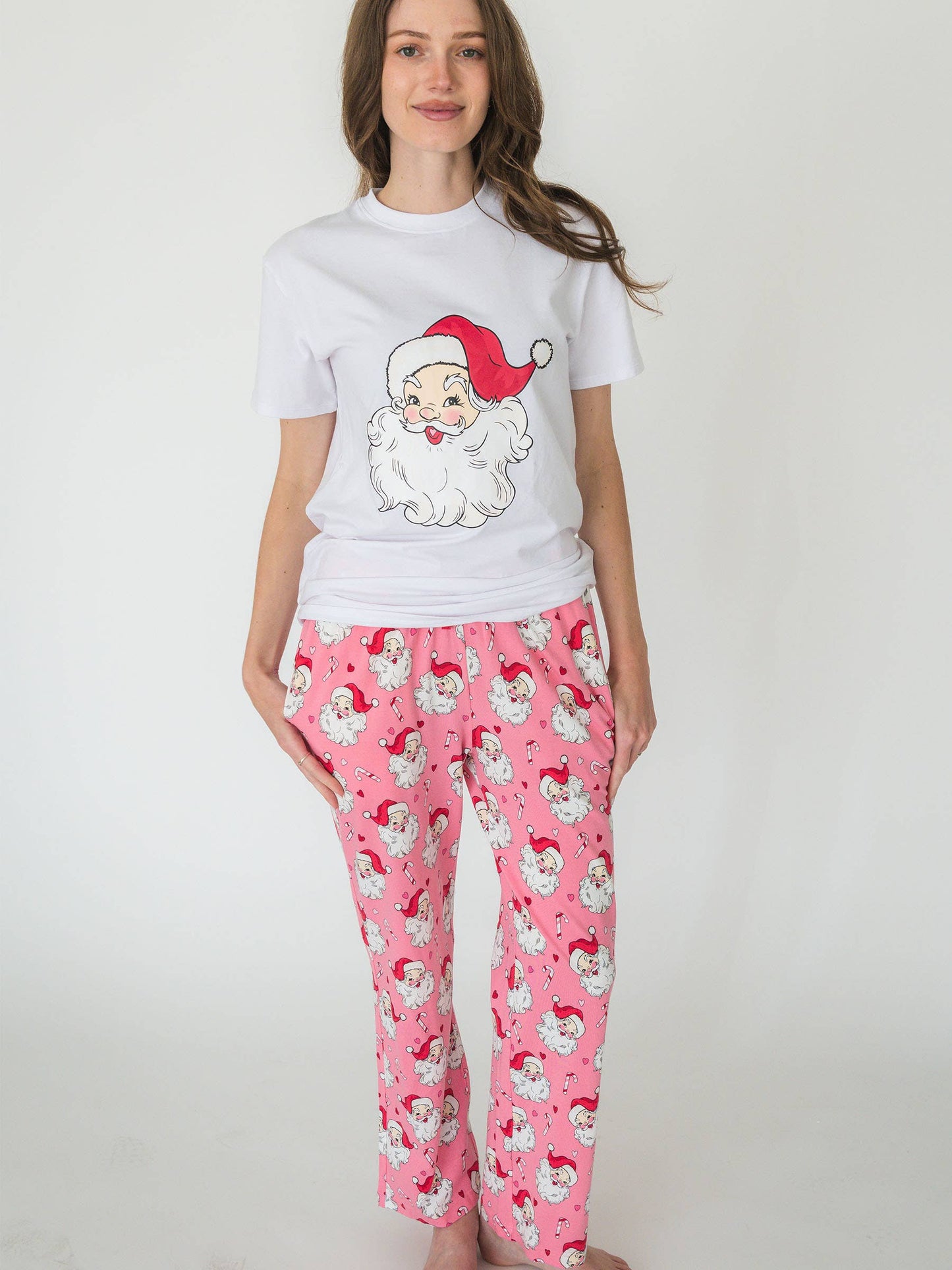 SoftSnooze™ Adult Modal Blend Pink Santa Joy Pajama Pants