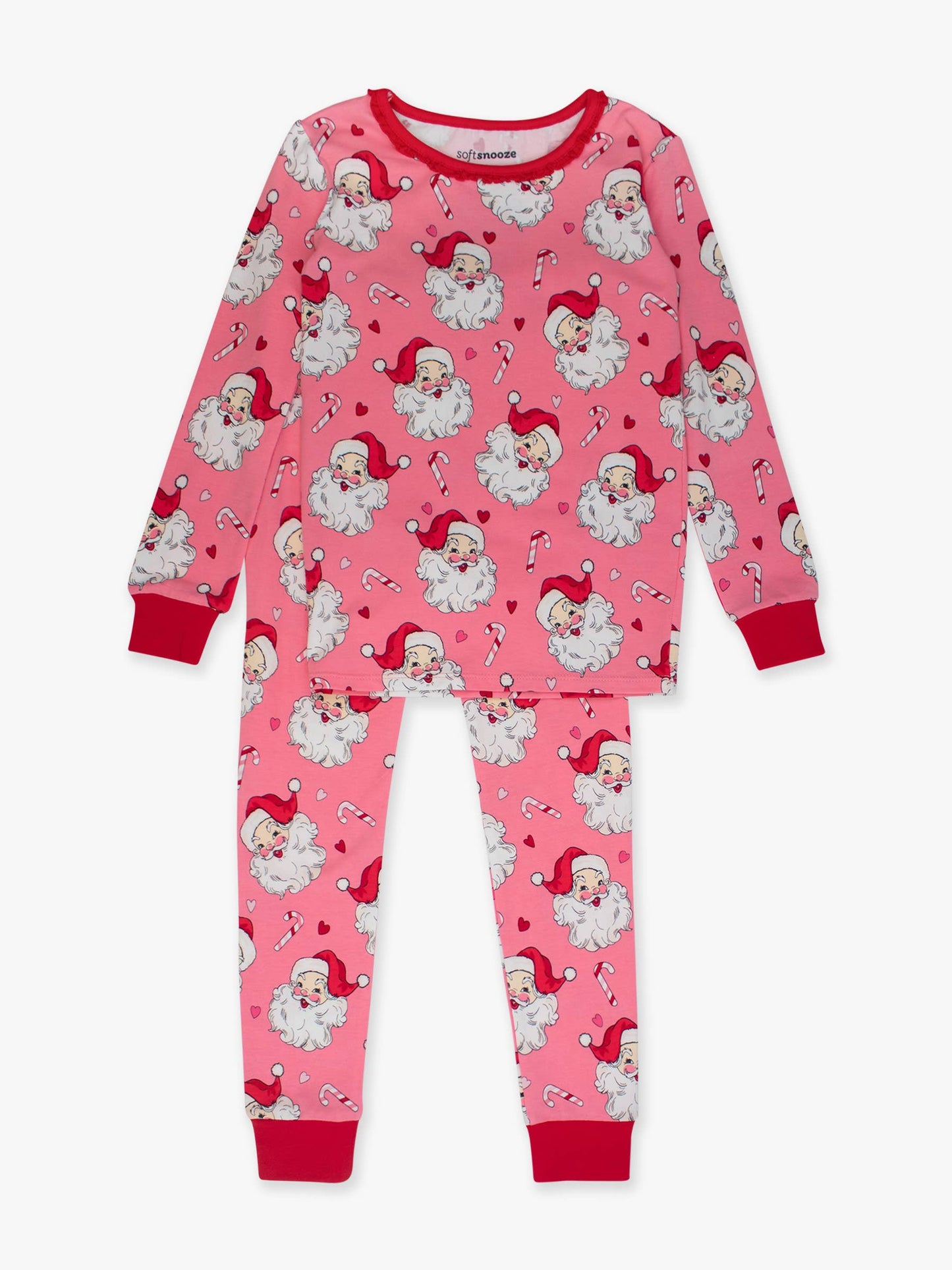 SoftSnooze™ Girls Modal Blend Pink Santa Joy Ruffle Long Sleeve Pajama Set