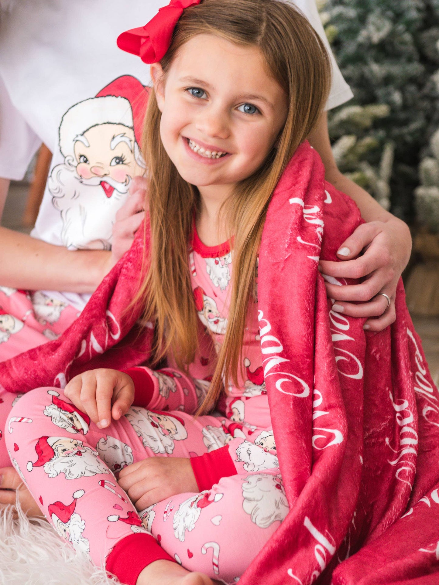 SoftSnooze™ Girls Modal Blend Pink Santa Joy Ruffle Long Sleeve Pajama Set