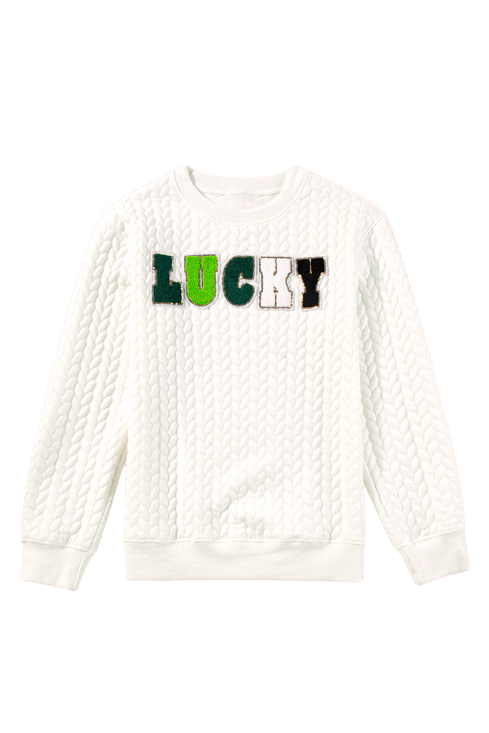 White XOXO Chenille Letter Patch Quilted Sweatshirt