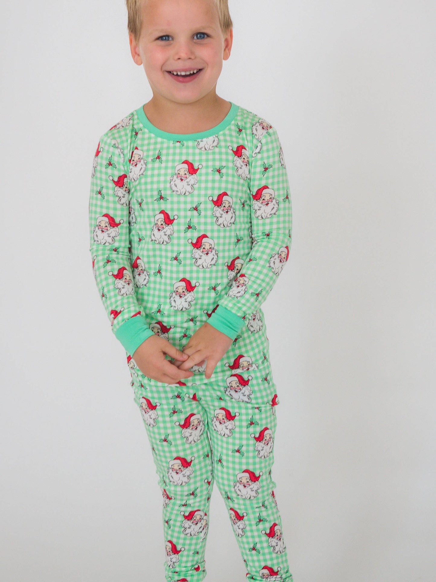 SoftSnooze™ Kids Bamboo Viscose Green Dear Santa Long Sleeve Pajama Set