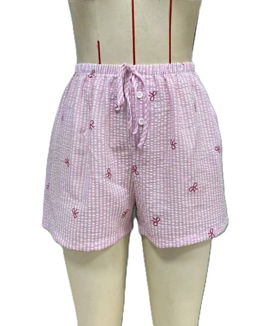 Comfy Adorable Pink Striped Bowknot Shorts