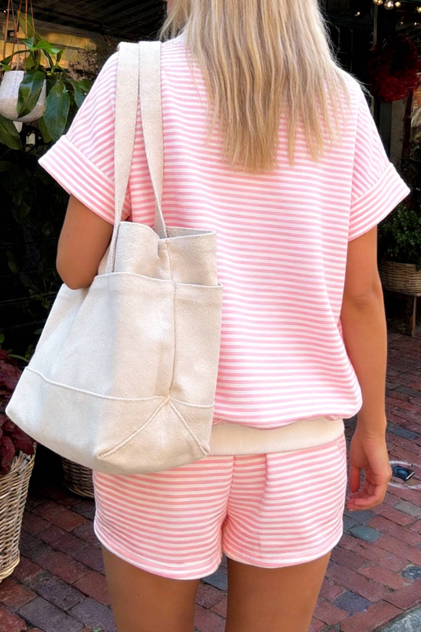 66Stripe Oversize Mock Neck Sweatshirt and Shorts Set (S-XL)