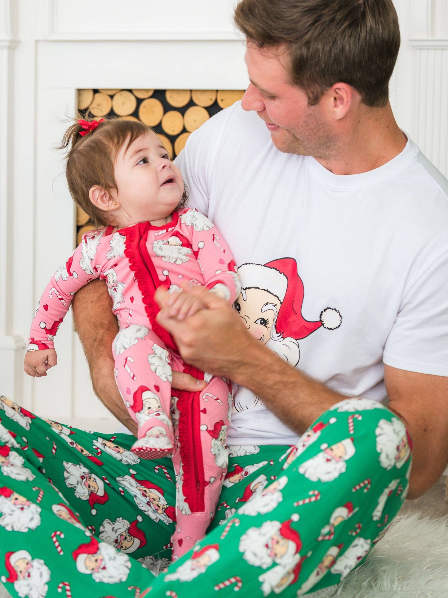 SoftSnooze™ Baby Girls Modal Blend Pink Santa Joy Footed Ruffle One Piece Pajama