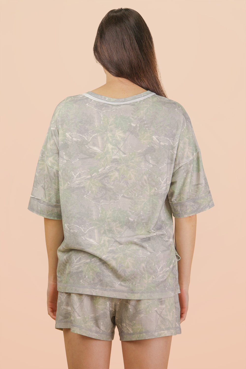 Camo Print Casual Knit Top &amp; Shorts Set