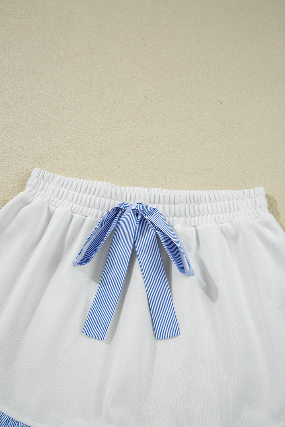 Yellow Cream Gingham Ruffle Hem Long Sleeve Pullover and Shorts Set