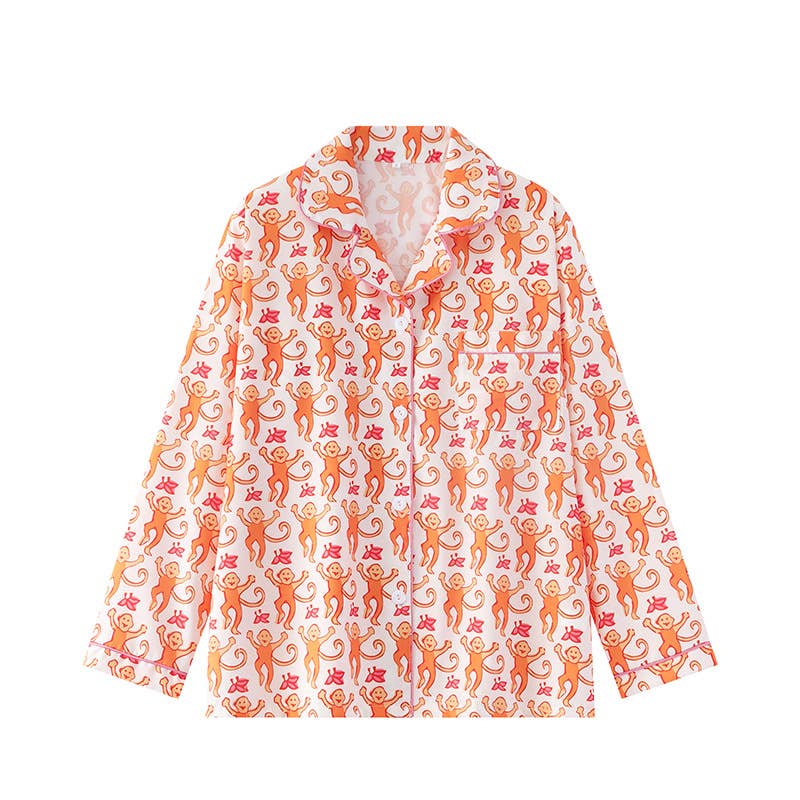 Cute Comfy Monkey Print Long Sleeve Pajama Set