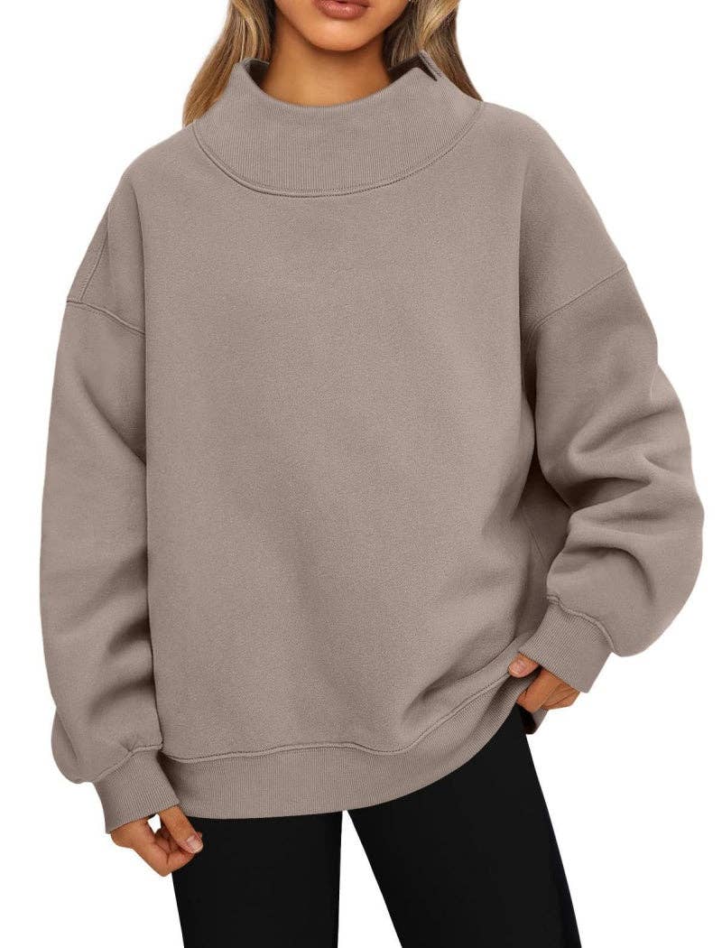 Oversized Mock Neck Top Sweatshirt