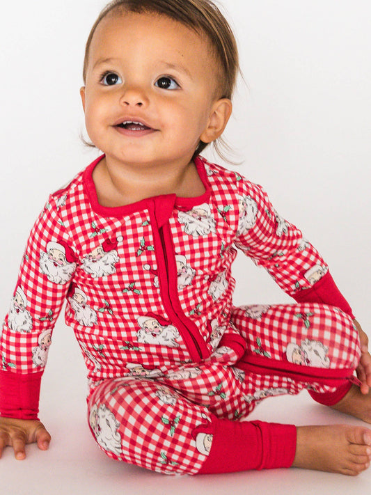 SoftSnooze™ Baby Bamboo Viscose Red Dear Santa Convertible One Piece Footie Pajama