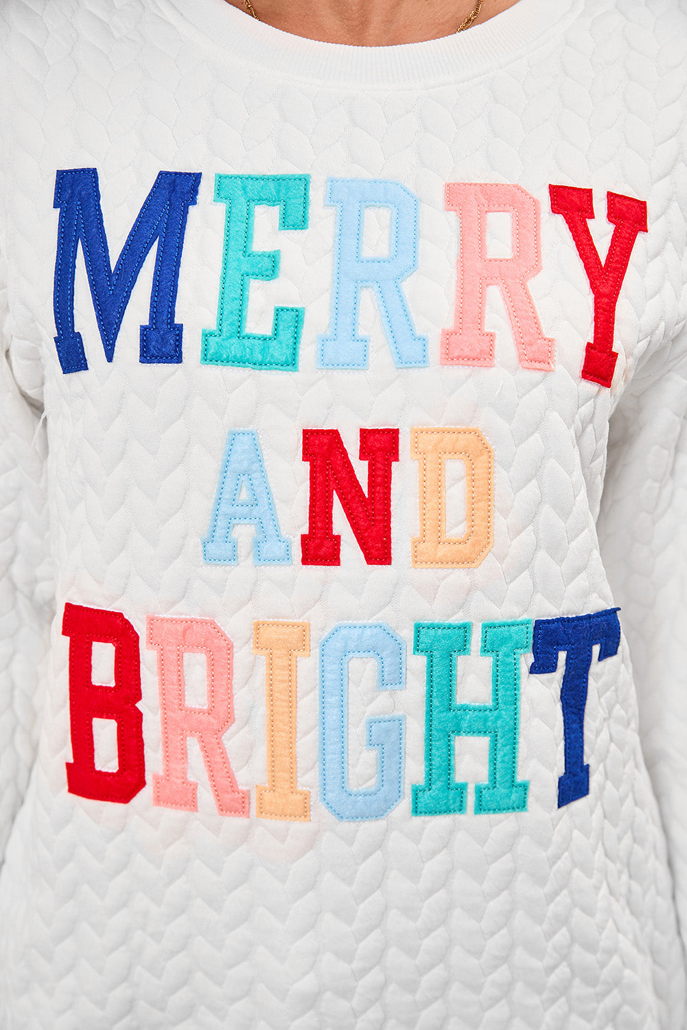 White XOXO Chenille Letter Patch Quilted Sweatshirt