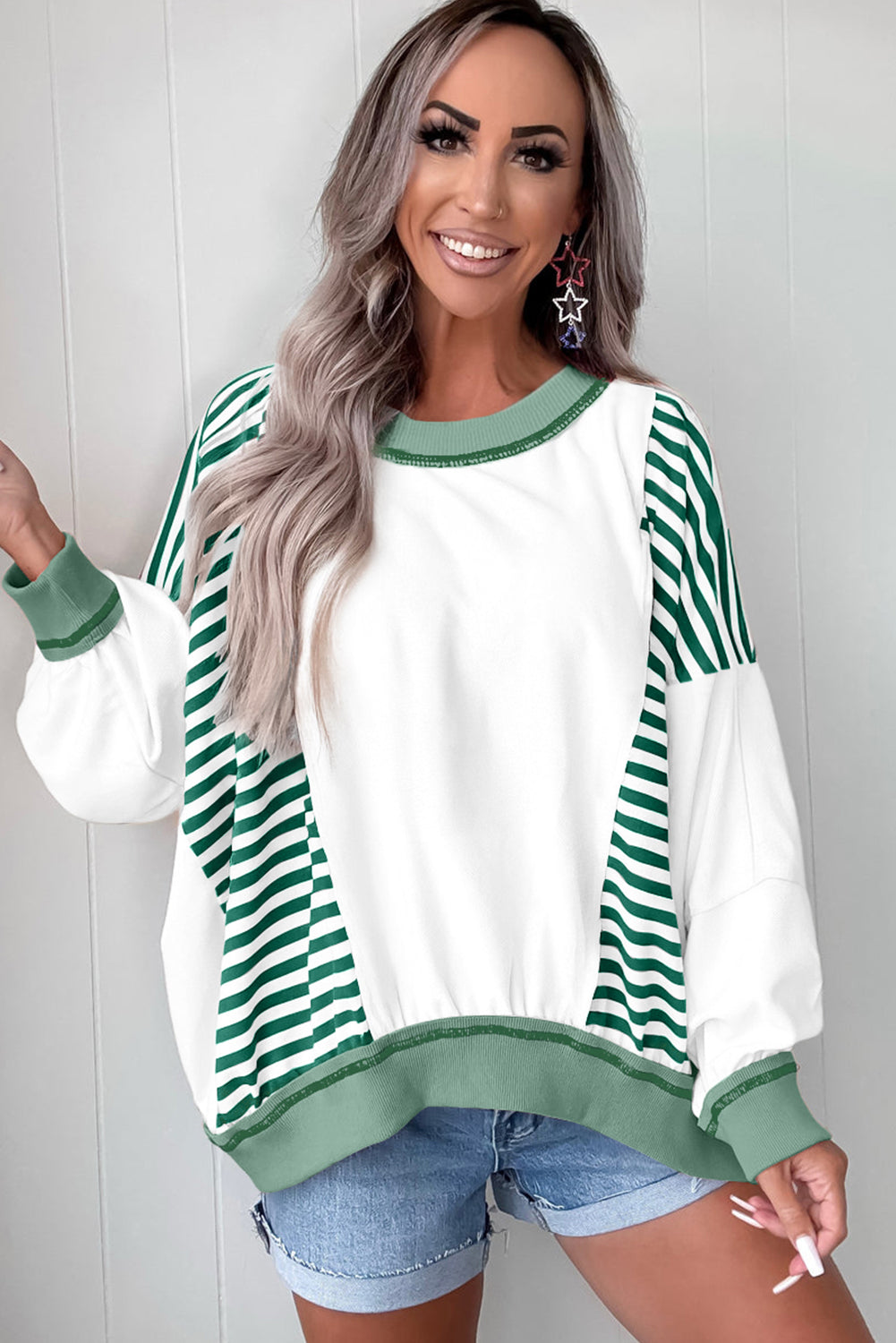 Brown Striped Colorblock Patchwork Oversized Sweatshirt