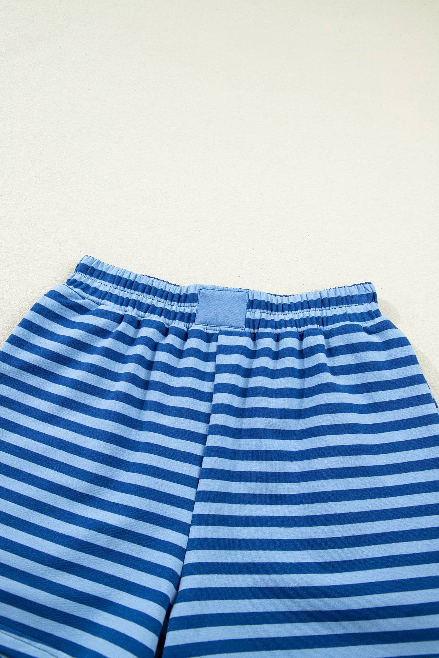 Stripe Long Sleeve Pullover Elastic Waist Shorts Set (S-XL)
