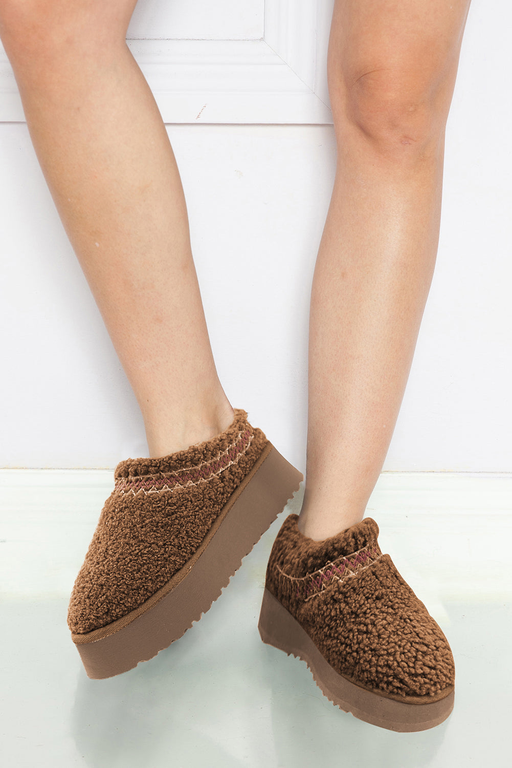 Chestnut Suede Contrast Plush Thick Sole Slippers