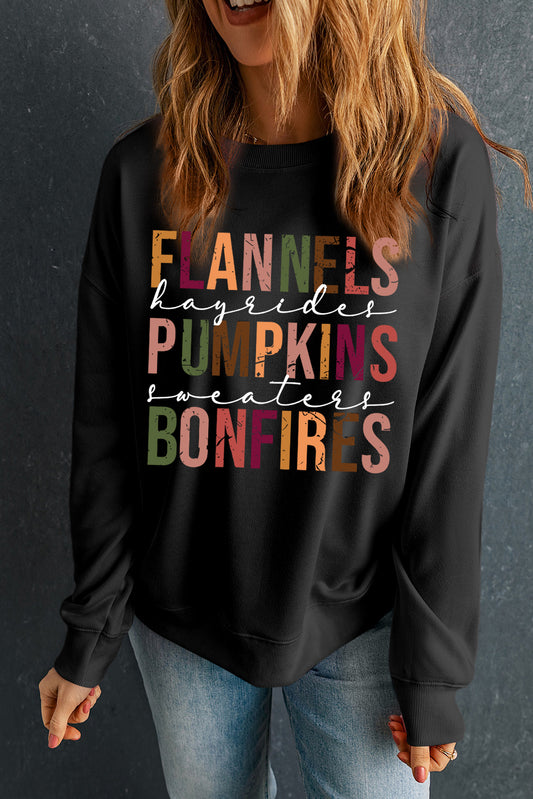 Beige FLANNELS PUMPKINS BONFIRES Graphic Drop Shoulder Sweatshirt