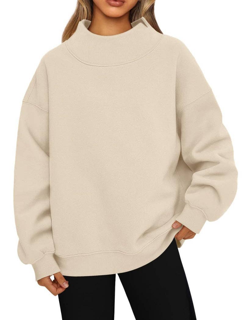 Oversized Mock Neck Top Sweatshirt