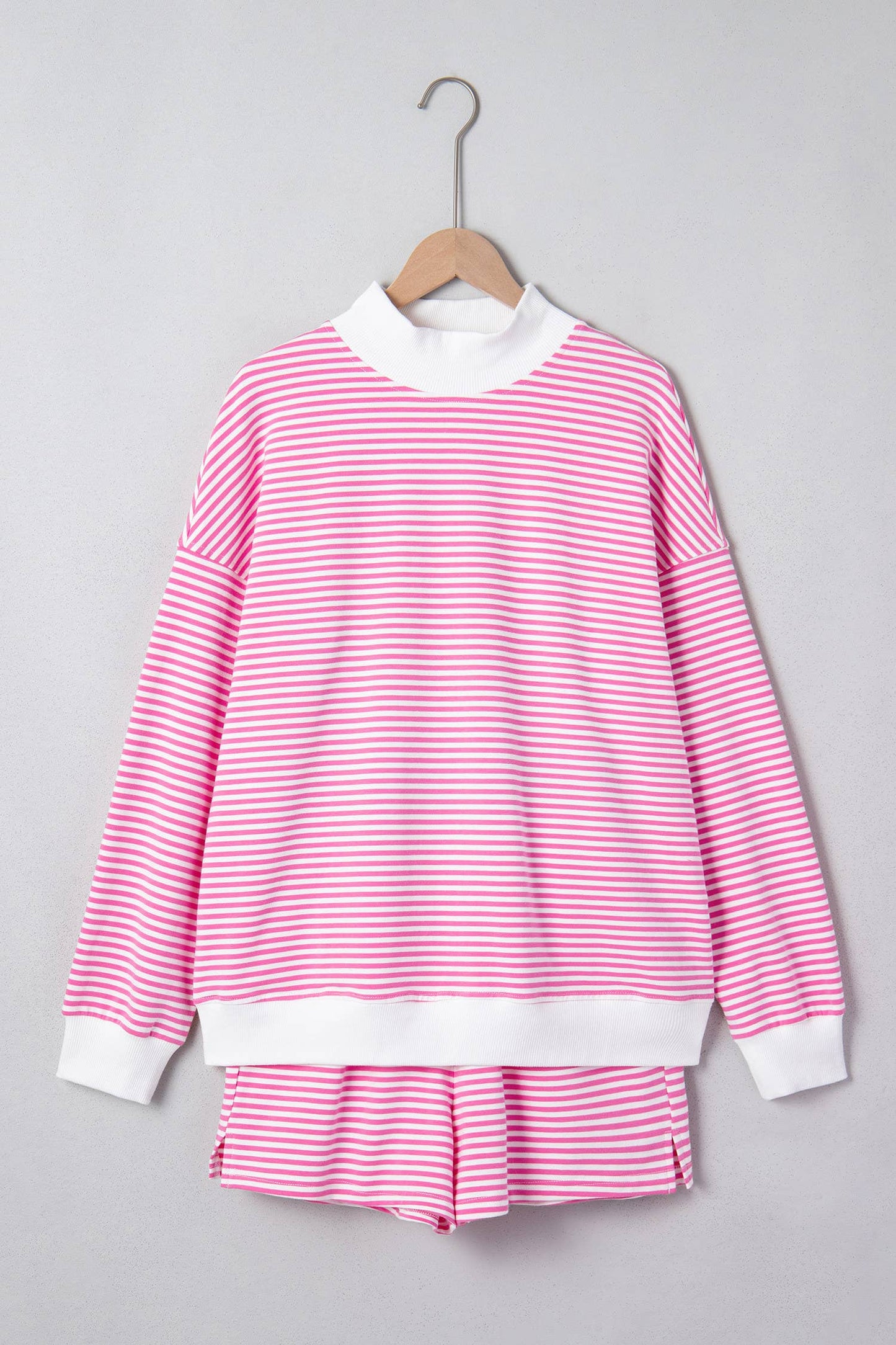 66Stripe Oversize Mock Neck Sweatshirt and Shorts Set (S-XL)