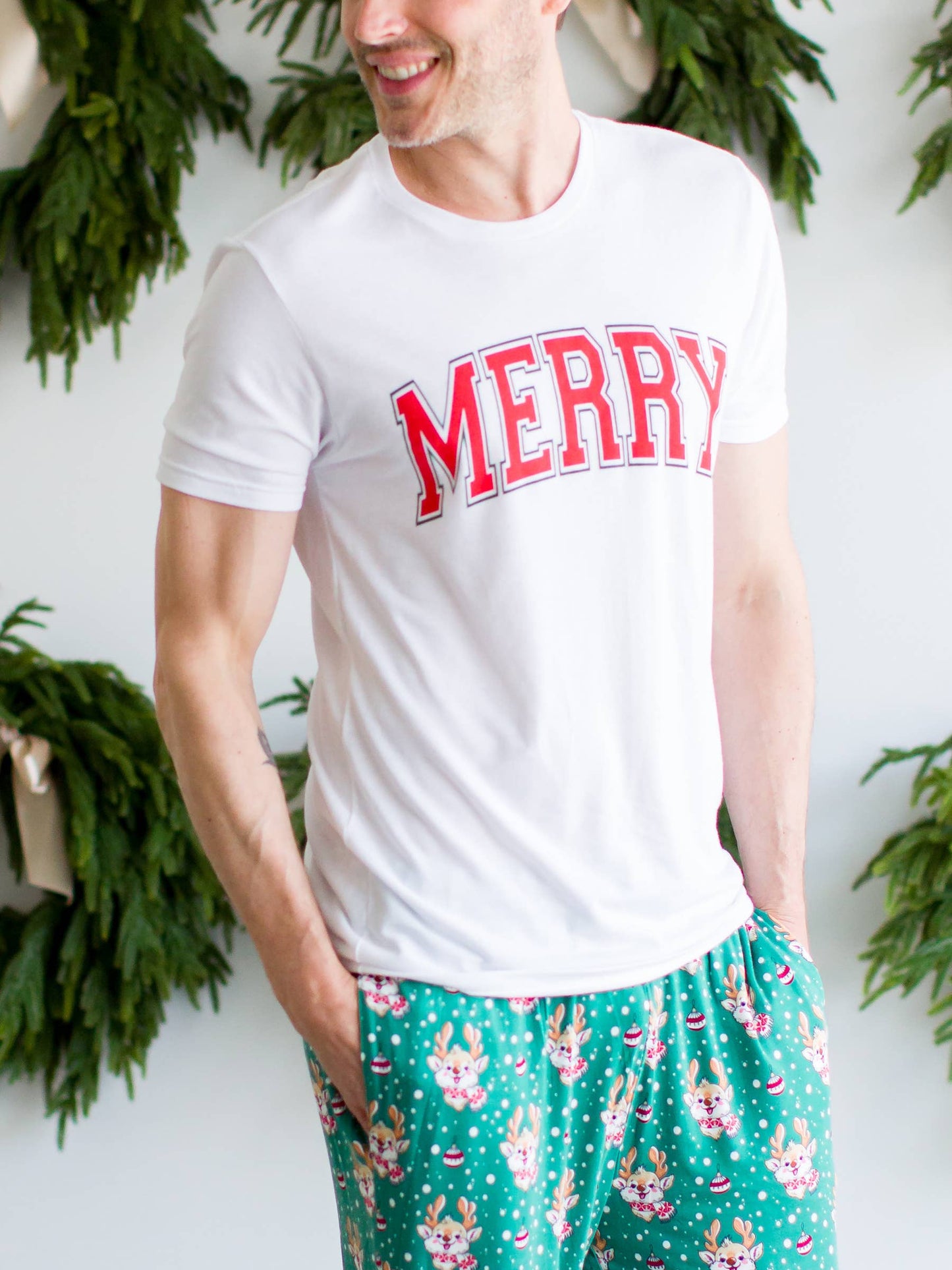 Adult Red Merry Short Sleeve Graphic Tee