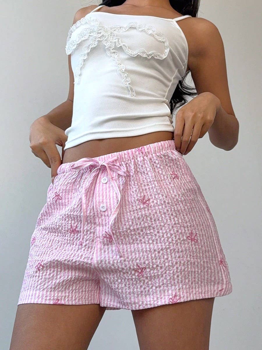 Comfy Adorable Pink Striped Bowknot Shorts
