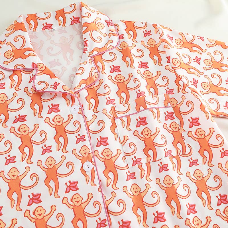 Cute Comfy Monkey Print Long Sleeve Pajama Set