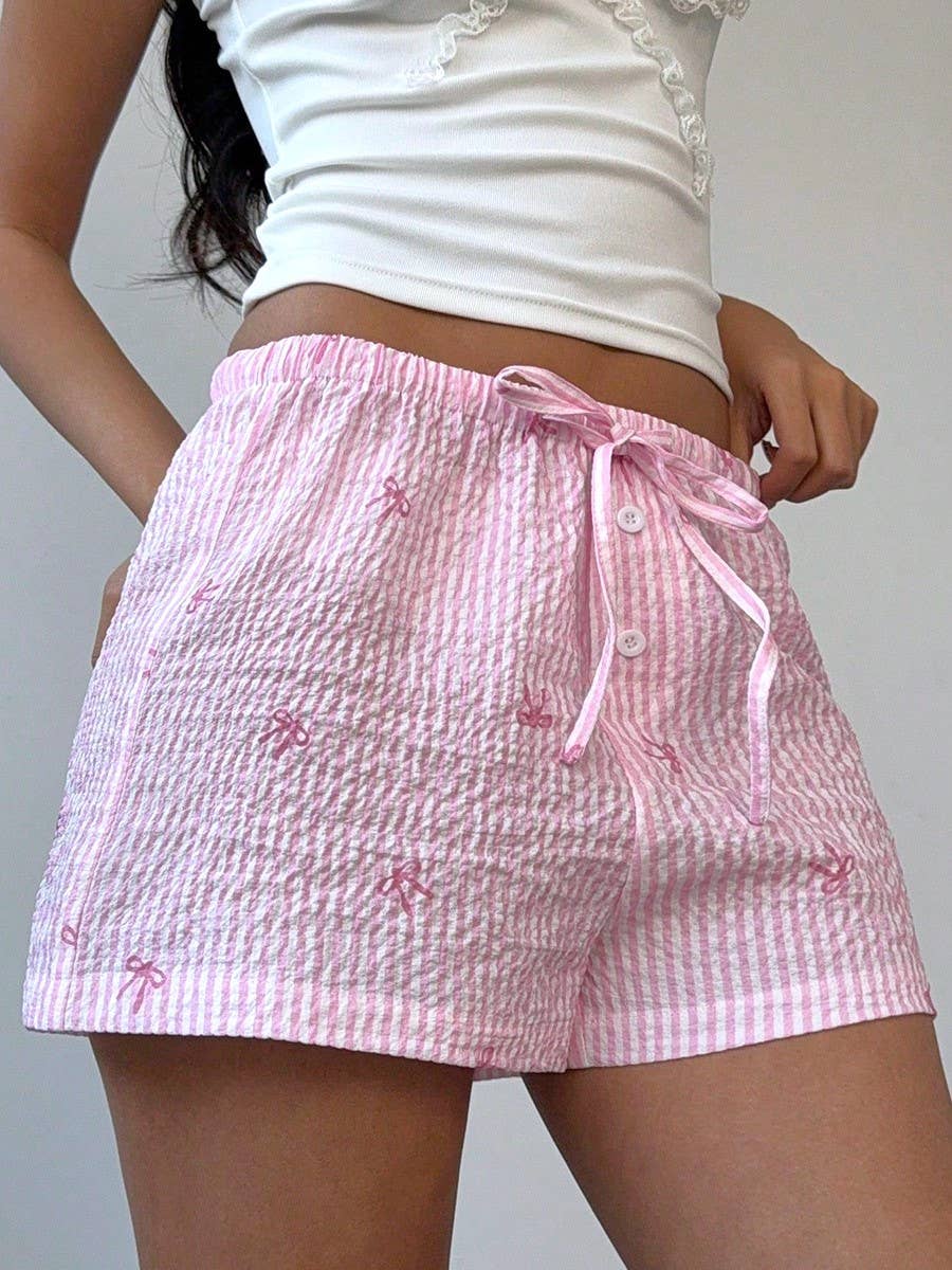 Comfy Adorable Pink Striped Bowknot Shorts