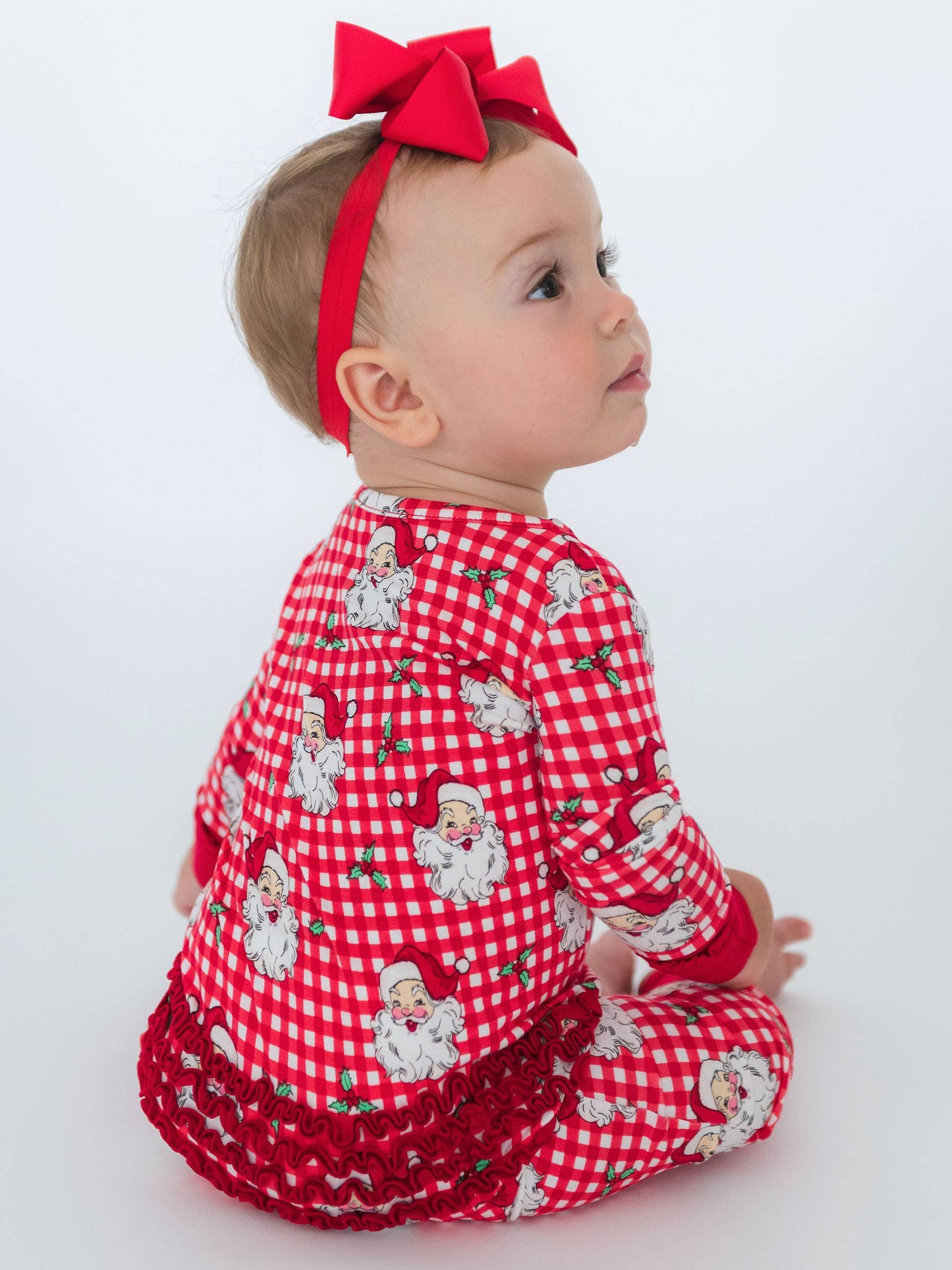 SoftSnooze™ Baby Girls Bamboo Viscose Red Dear Santa Convertible Ruffle One Piece Footie Pajama
