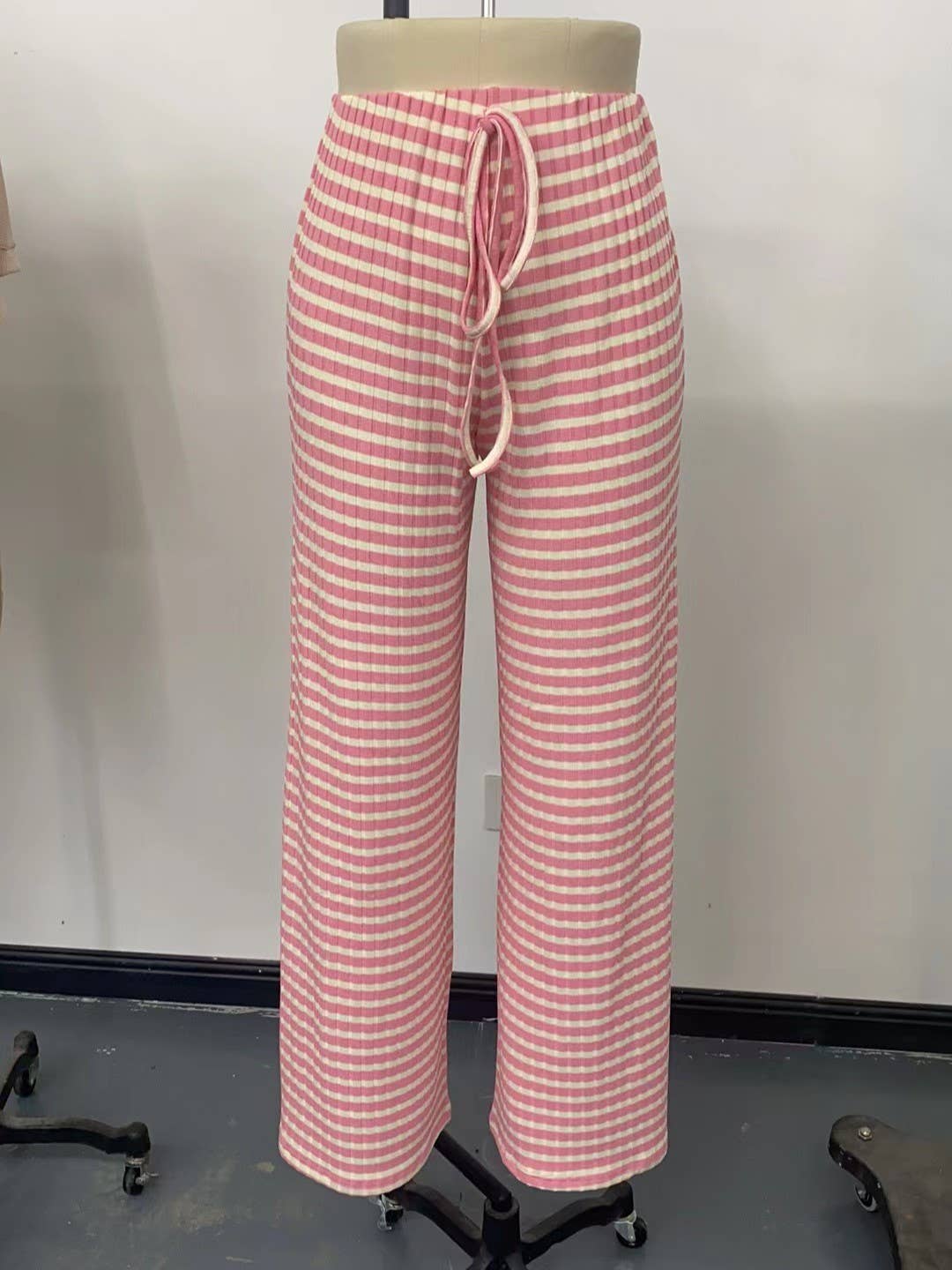 Casual Striped Elastic Drawstring Straight-Leg Pants