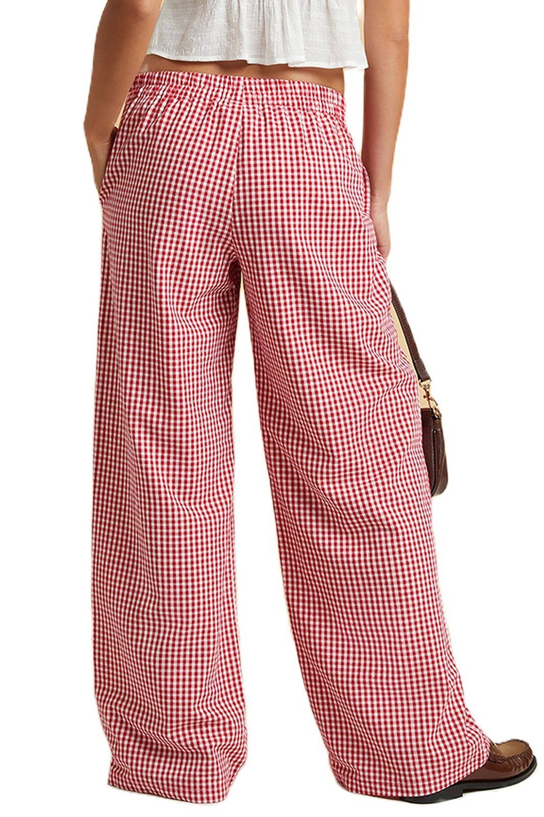 Easy daily patchwork gingham wide leg pants