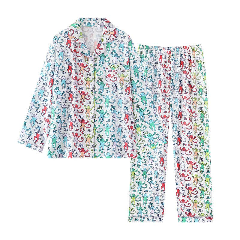 Cute Comfy Monkey Print Long Sleeve Pajama Set
