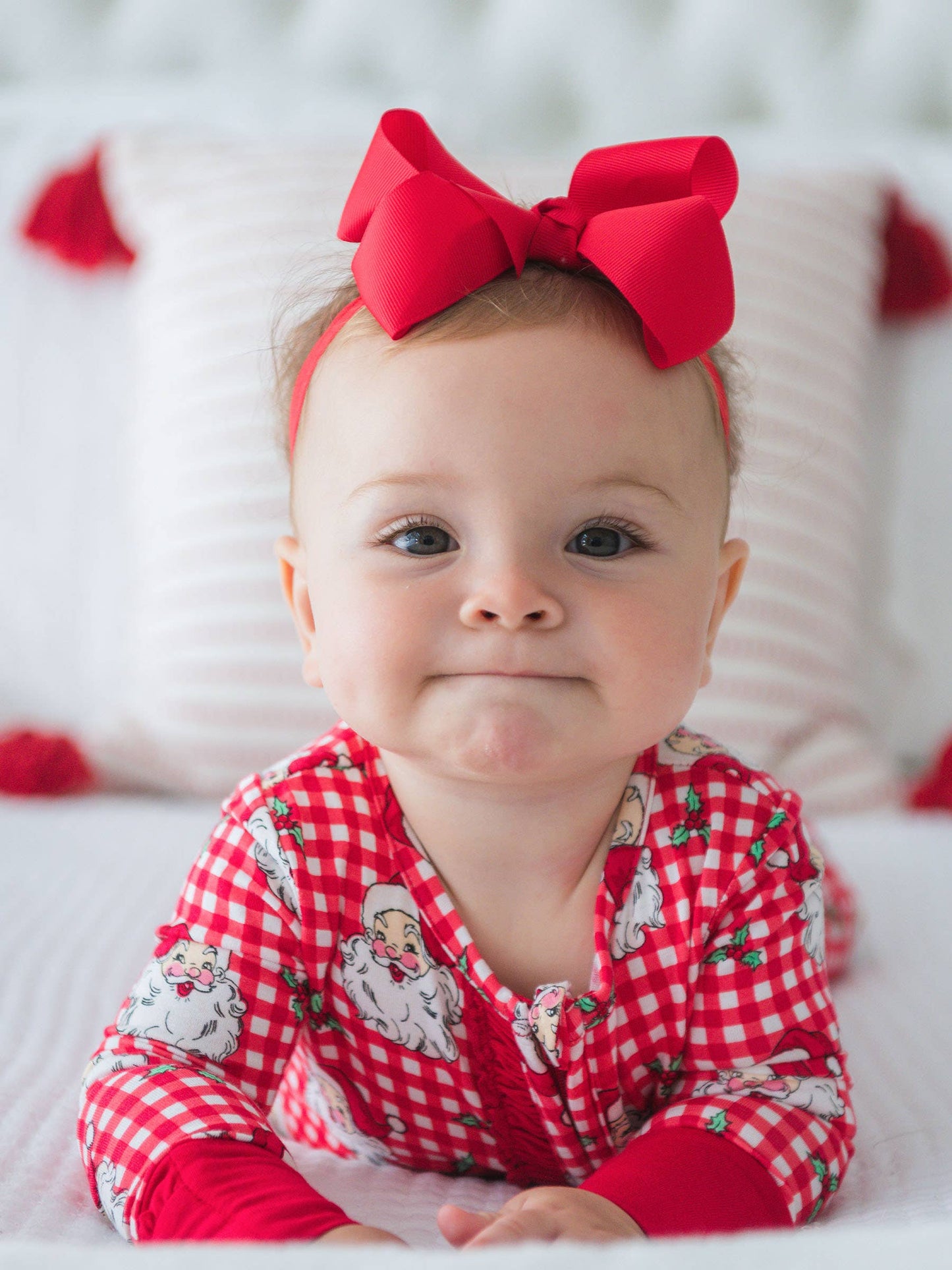 SoftSnooze™ Baby Girls Bamboo Viscose Red Dear Santa Convertible Ruffle One Piece Footie Pajama