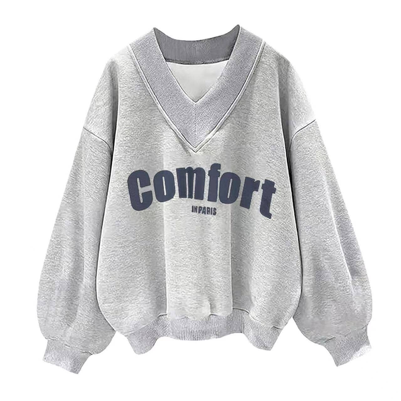 Fashionable and Casual Loose Versatile V-neck Sweatshirt Top