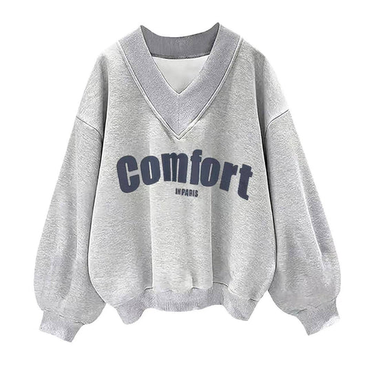 Fashionable and Casual Loose Versatile V-neck Sweatshirt Top