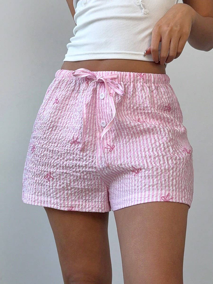 Comfy Adorable Pink Striped Bowknot Shorts