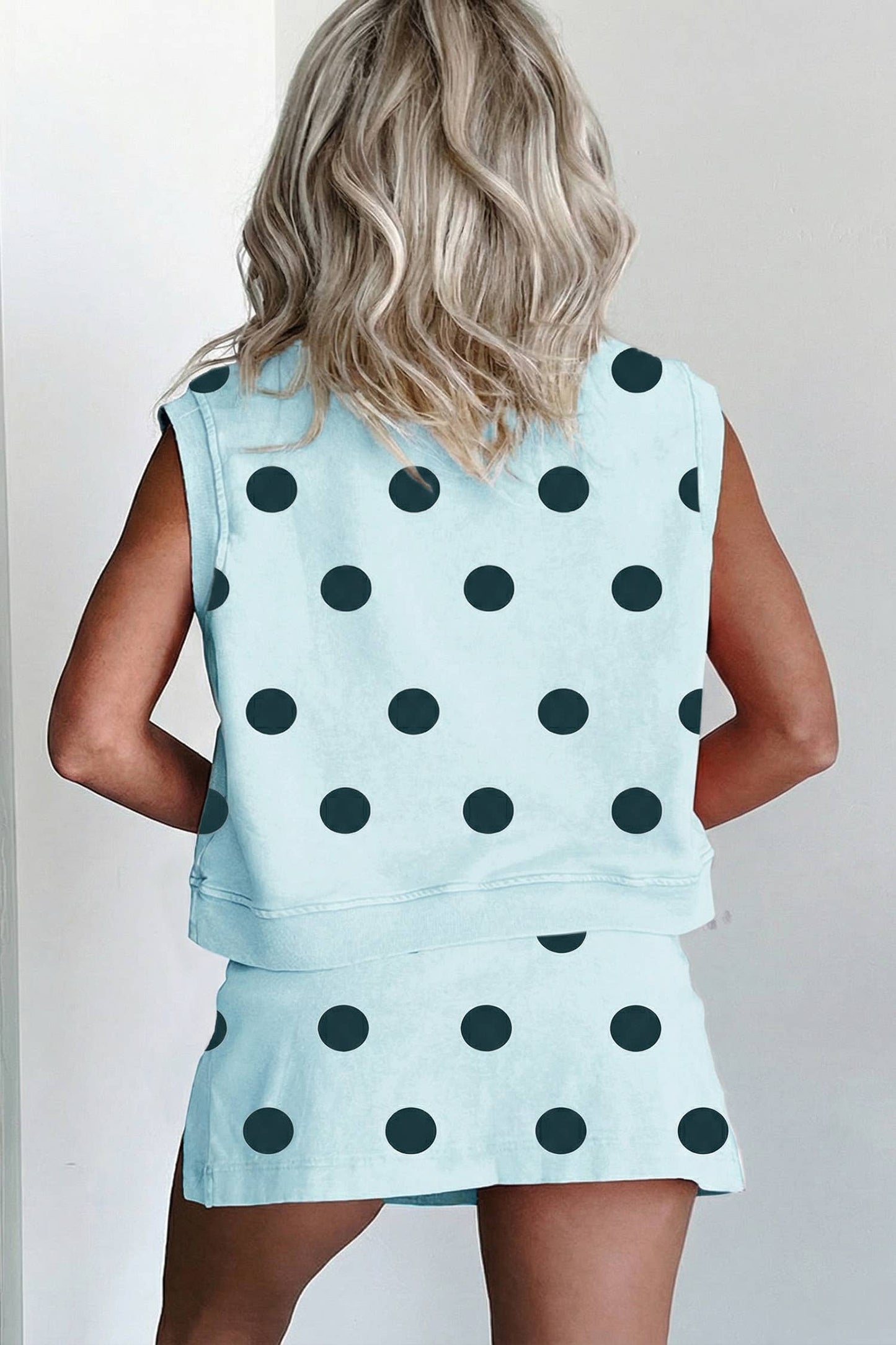 Plus Polka Dot Print Tank Split Mini Skort 2pcs Set (S-4X)